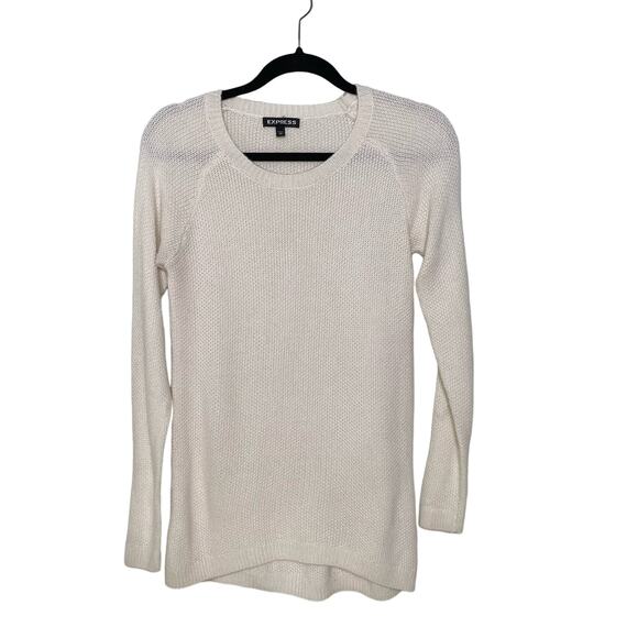 Express Tunic Sweater Rib Knit Long Sleeve Round Neck Cream Lagenlook XS - Picture 1 of 11